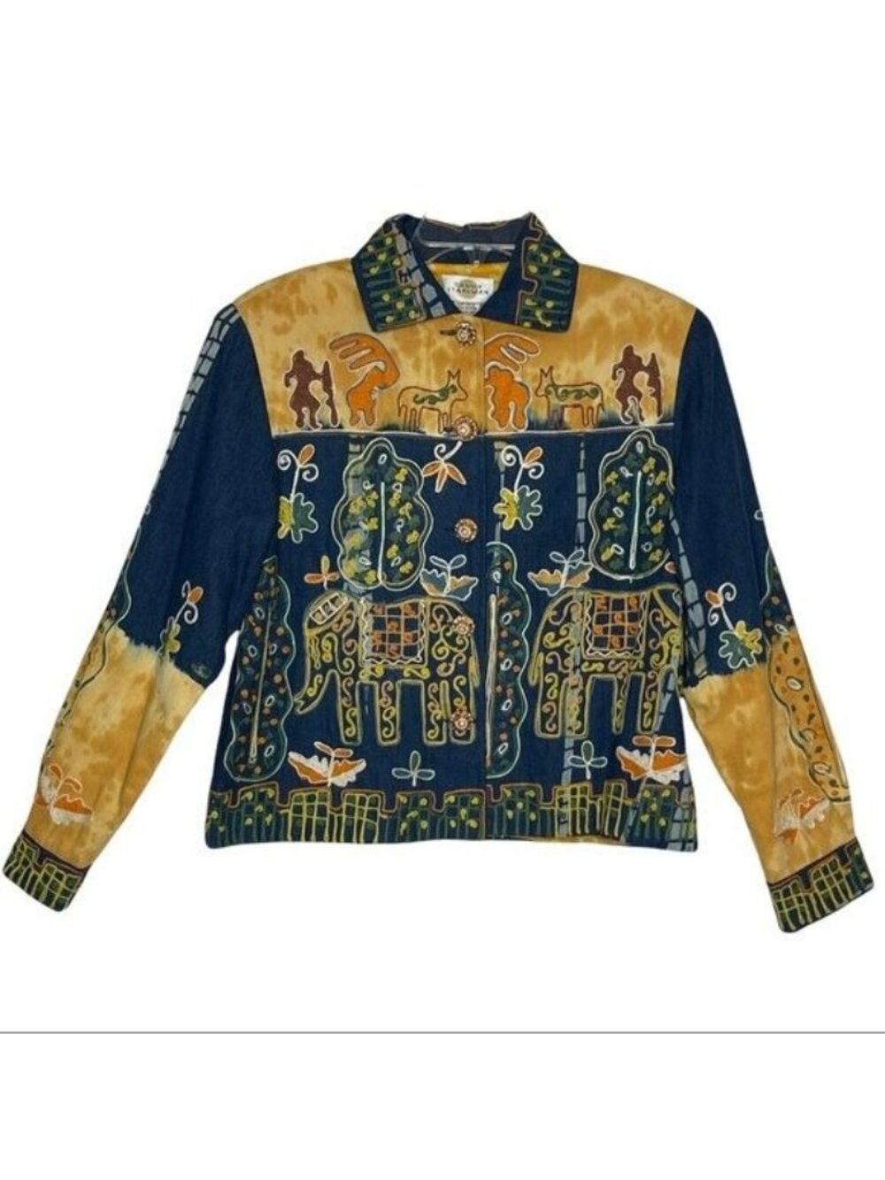 Sandy Starkman Multi-color Denim Embroidered Jacket Size M Wearable Art Bohemian